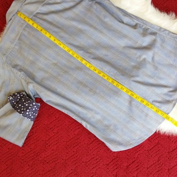 Thomas Dean | Men Size L Blue Pima Cotton Plaid Button Up Shirt - Picture 5 of 8